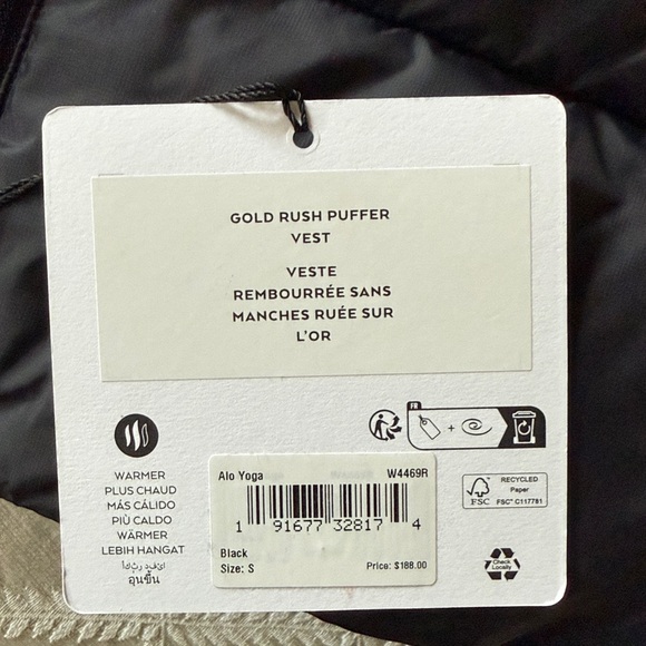 ALO Yoga NWT Women's Black Gold Rush Puffer Vest SZ S - Picture 3 of 5